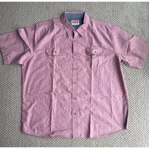 Wrangler Authentics Men’s Red Denim Chambray Short Sleeve Button-Up Shirt XL